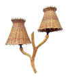 Mid Century wall sconces bamboo by Louis Sognot with rattan shades - 1950s