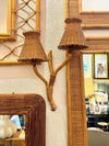 Mid Century wall sconces bamboo by Louis Sognot with rattan shades - 1950s