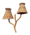 Mid Century wall sconces bamboo by Louis Sognot with rattan shades - 1950s