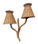 Mid Century wall sconces bamboo by Louis Sognot with rattan shades - 1950s