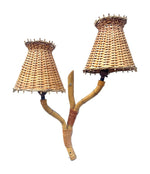 Mid Century wall sconces bamboo by Louis Sognot with rattan shades - 1950s