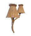 Mid Century wall sconces bamboo by Louis Sognot with rattan shades - 1950s
