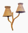 Mid Century wall sconces bamboo by Louis Sognot with rattan shades - 1950s