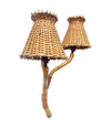 Mid Century wall sconces bamboo by Louis Sognot with rattan shades - 1950s