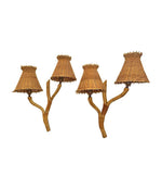 Mid Century wall sconces bamboo by Louis Sognot with rattan shades - 1950s