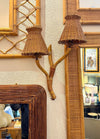 Mid Century wall sconces bamboo by Louis Sognot with rattan shades - 1950s