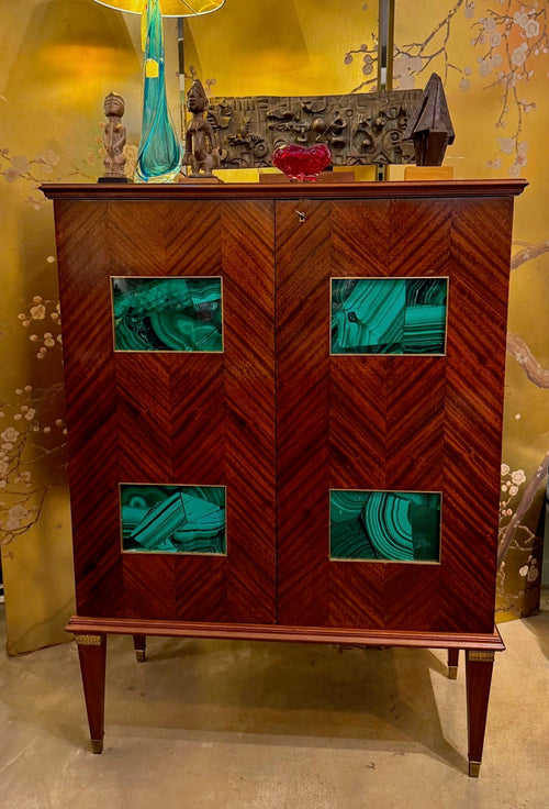 Mid Century bar cabinet by Pooalo Buffa with faux green malachite panels - 1950s -  mid century furniture London