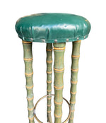 Four mid century faux bamboo bar stools with green seat pads - Spanish