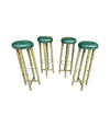 Four mid century faux bamboo bar stools with green seat pads - Spanish