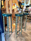 Four mid century faux bamboo bar stools with green seat pads - Spanish