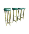 Four mid century faux bamboo bar stools with green seat pads - Spanish