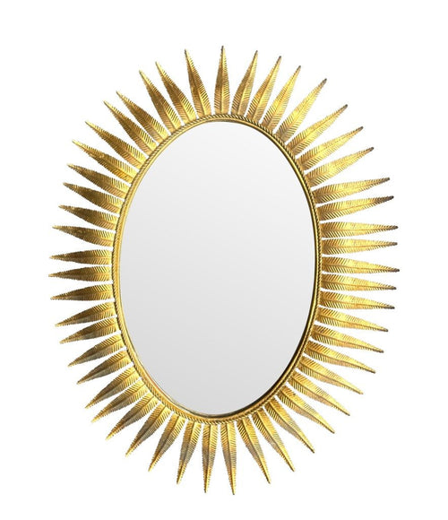 Mid century mirror gilt metal oval sunburst eyelash mirror - Spanish - 1950s