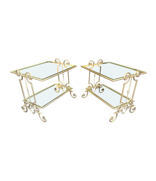 Mid Century side tables gilt wrought iron