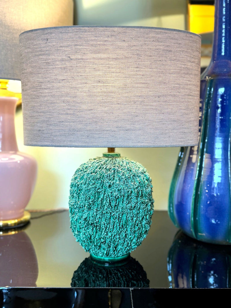 Mid century table lamp studio pottery Hedgehog lamp by Gunnar Nylund for Rörstrand in vibrant green