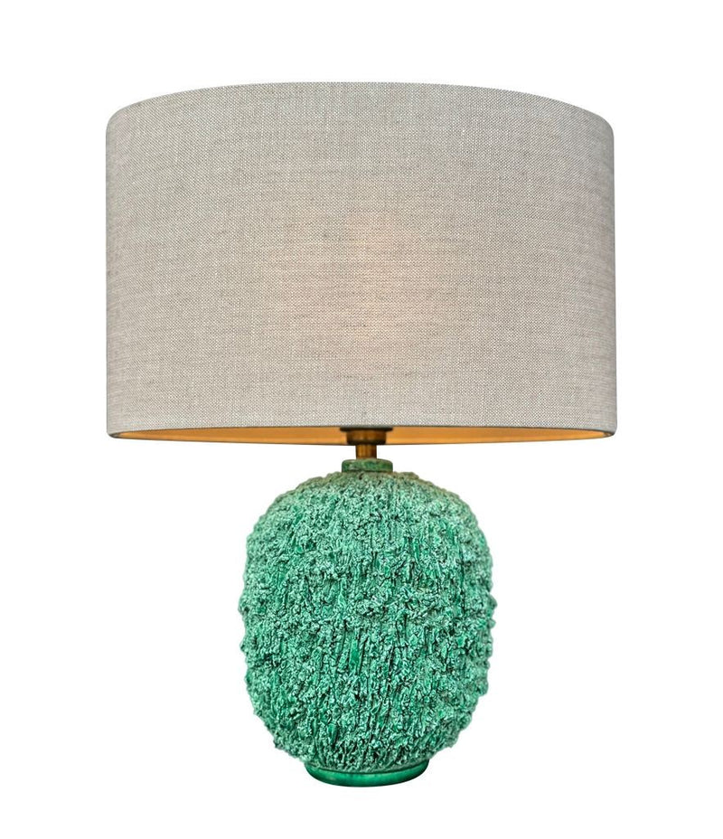 Mid century table lamp studio pottery Hedgehog lamp by Gunnar Nylund for Rörstrand in vibrant green