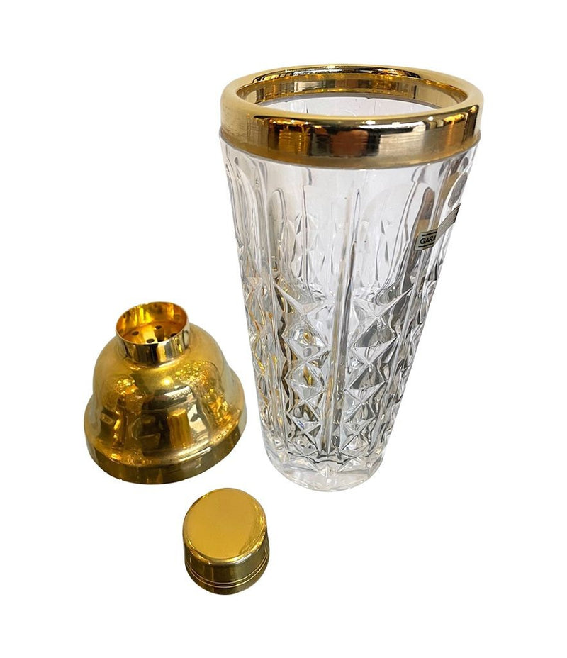 Mid century Val Saint Lambert crystal and gold cocktail shaker set with jug - 1960s