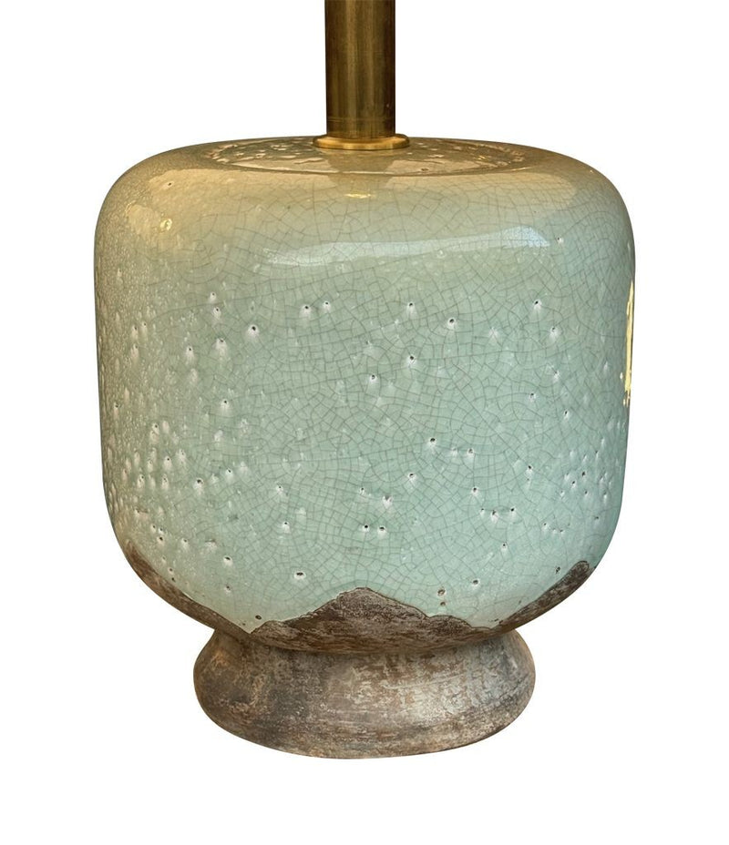 Mid century table lamps chinoiserie style crackle glazed ceramic by Ugo Zaccanini for Maison Lancel - 1970s