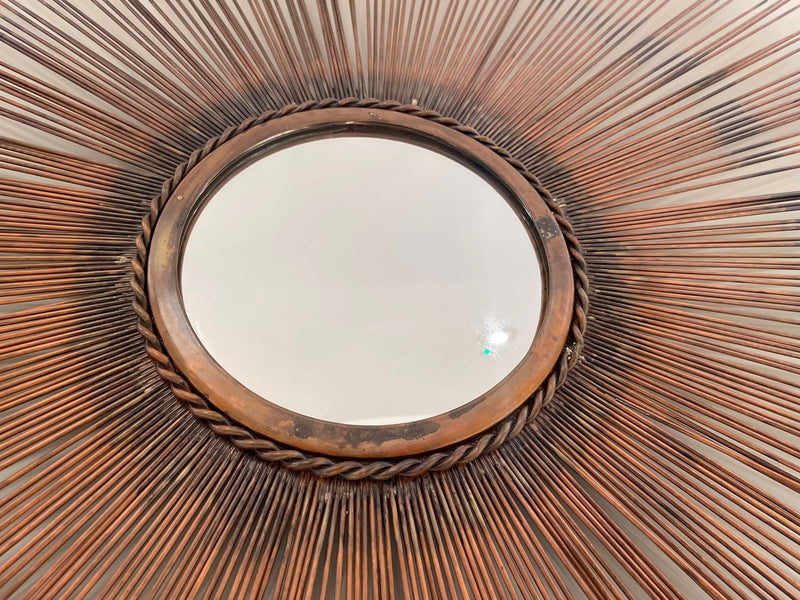 Mid Century Curtis Jere Copper sun burst mirror with rope twist detail