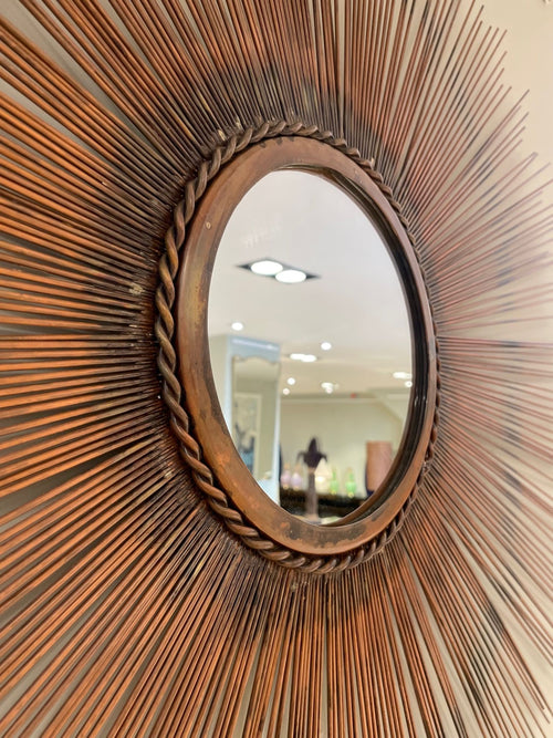 Mid Century Curtis Jere Copper sun burst mirror with rope twist detail