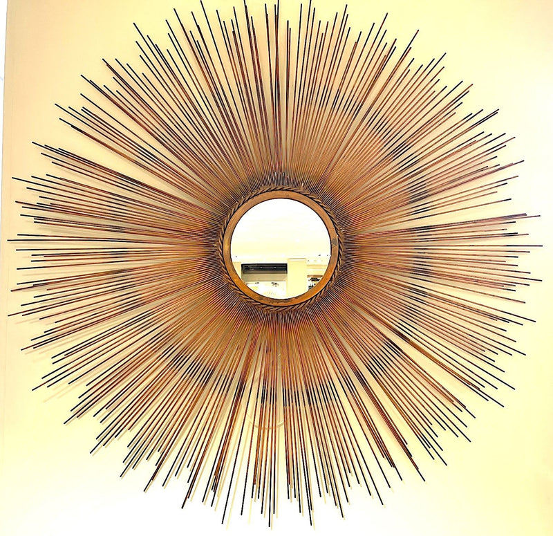 Mid Century Curtis Jere Copper sun burst mirror with rope twist detail