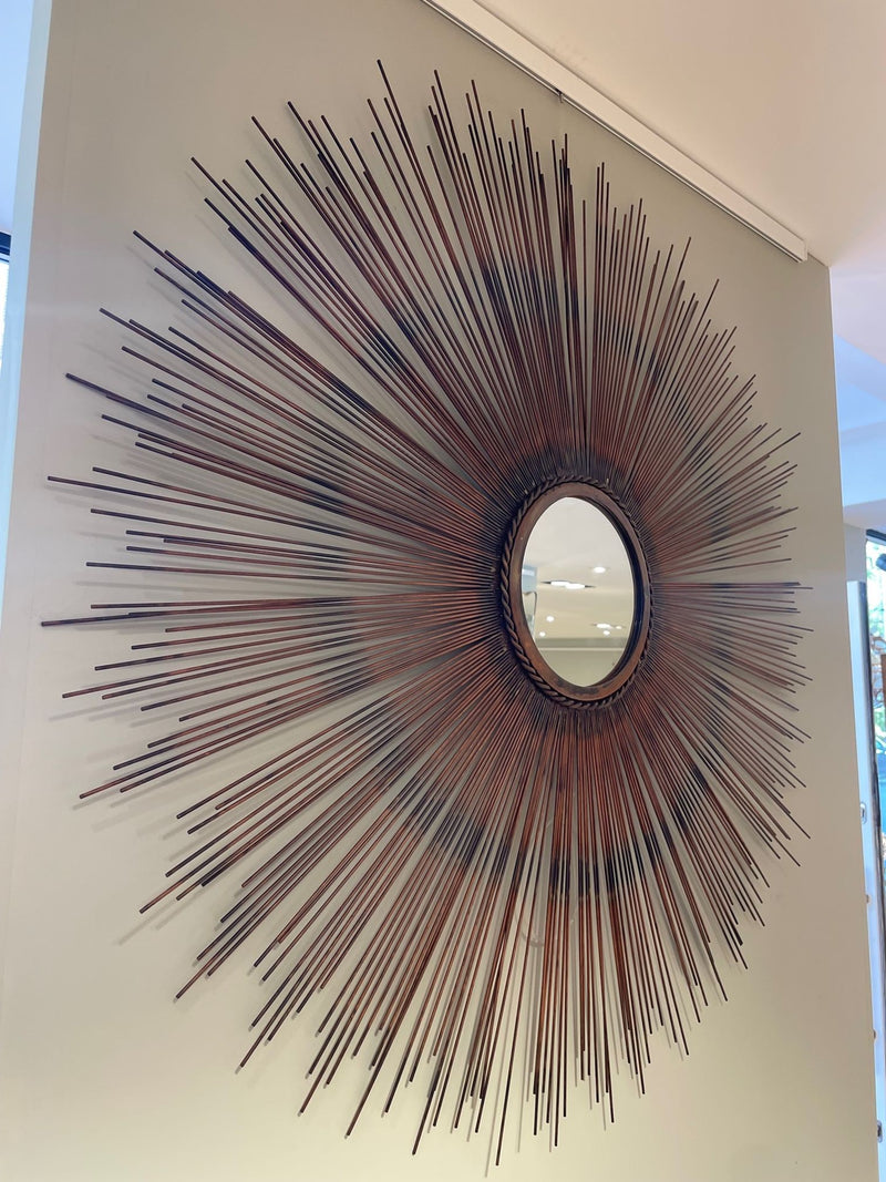 Mid Century Curtis Jere Copper sun burst mirror with rope twist detail