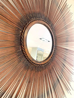 Mid Century Curtis Jere Copper sun burst mirror with rope twist detail