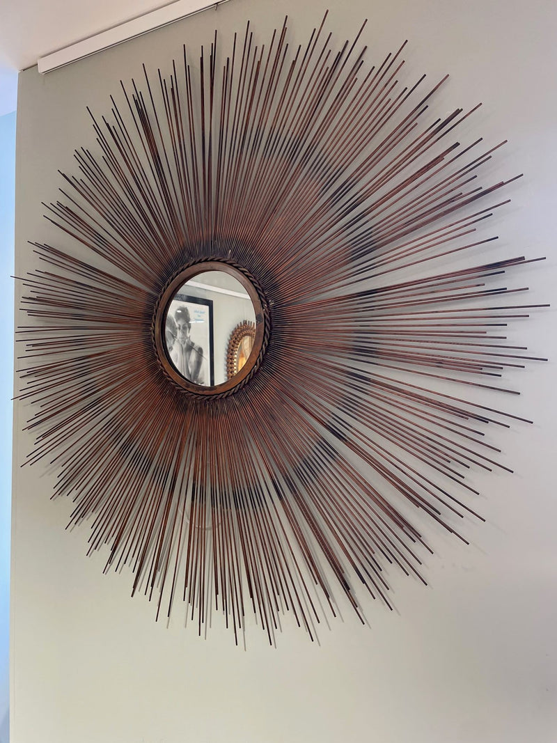 Mid Century Curtis Jere Copper sun burst mirror with rope twist detail