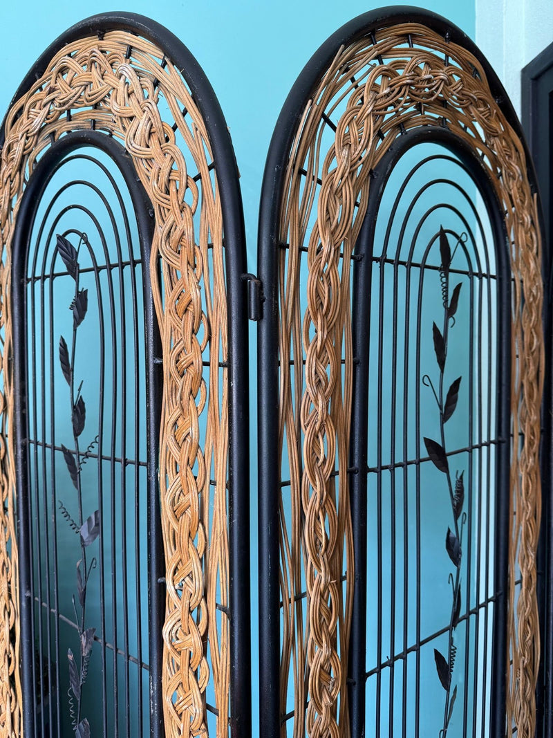 Vintage room divider screen woven rattan French 1970s - Mid Century Furniture