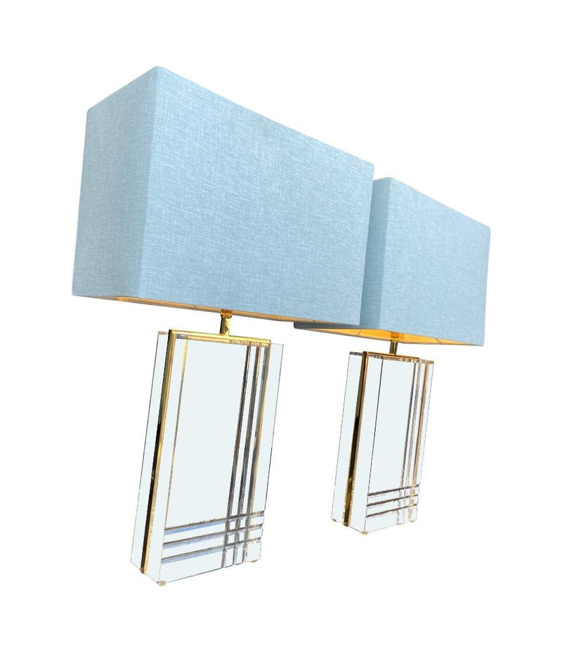 Mid Century table lamps 1970s Italian, gilt metal & lucite.