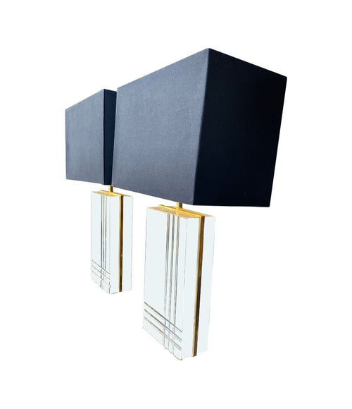 Mid Century table lamps 1970s Italian, gilt metal & lucite.