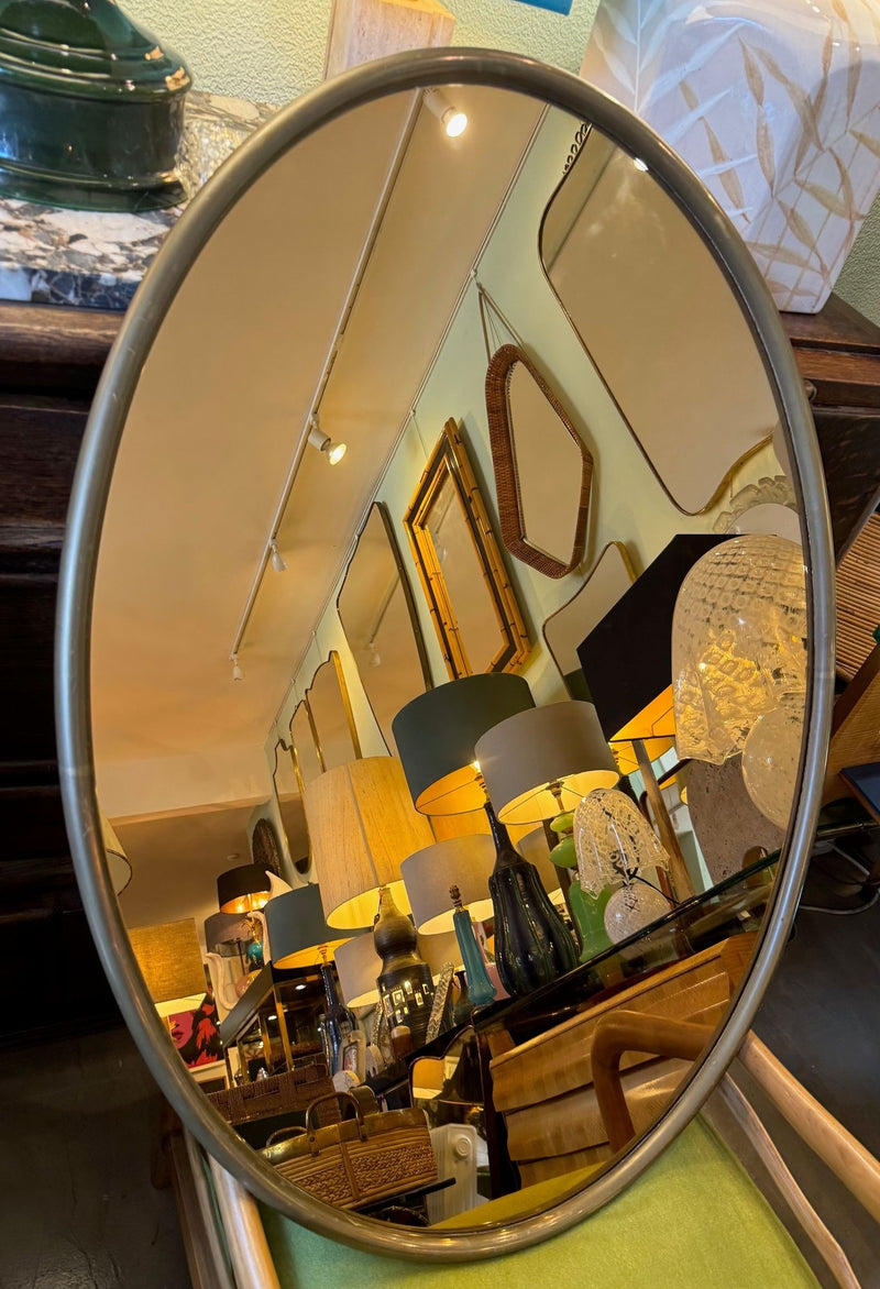Mid Century Mirror Oval with brass frame and bronzed mirror plate Italian