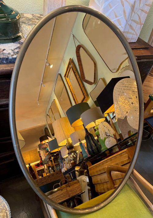 Mid Century Mirror Oval with brass frame and bronzed mirror plate Italian
