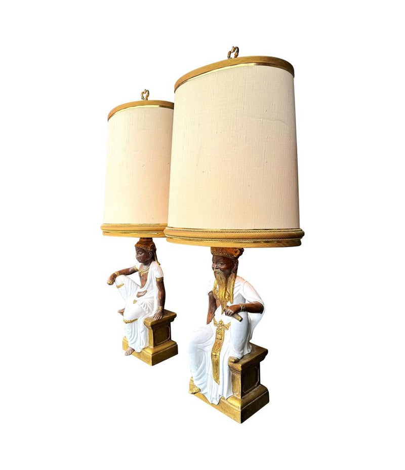 Mid century table lamps ceramic by Ugo Zaccagnini Florence Italy 1970s