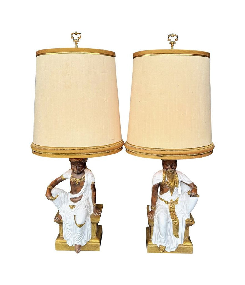 Mid century table lamps ceramic by Ugo Zaccagnini Florence Italy 1970s