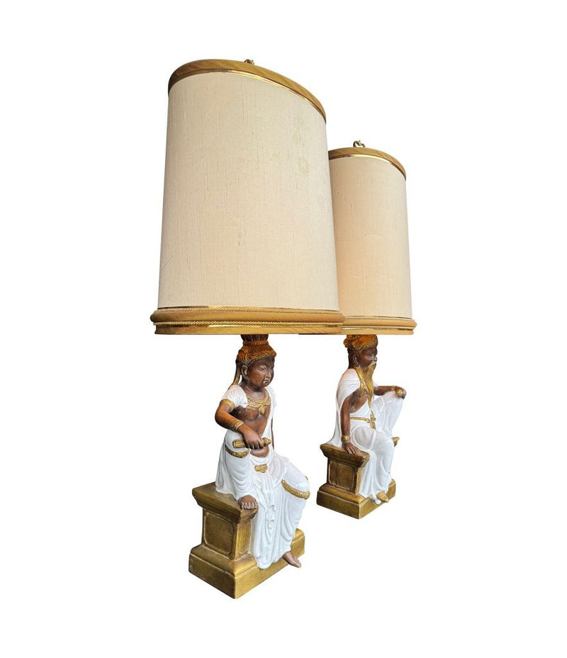 Mid century table lamps ceramic by Ugo Zaccagnini Florence Italy 1970s