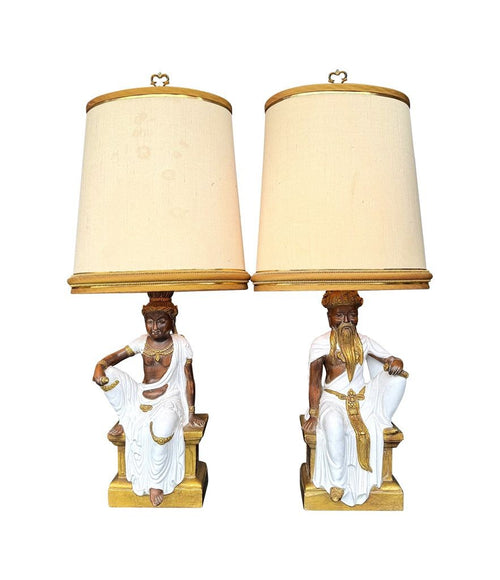 Mid century table lamps ceramic by Ugo Zaccagnini Florence Italy 1970s
