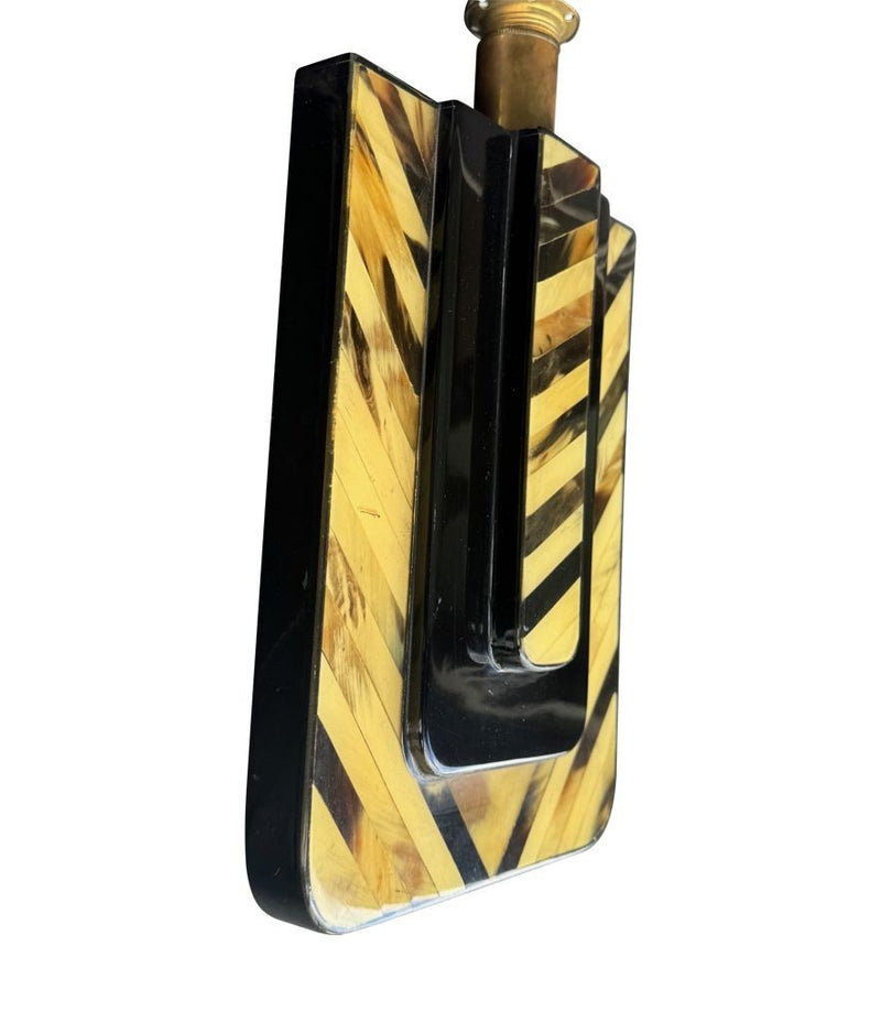 Mid century wall sconces lacquered marquetry bone and brass Italian 1970s