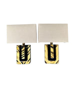 Mid century wall sconces lacquered marquetry bone and brass Italian 1970s