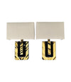 Mid century wall sconces lacquered marquetry bone and brass Italian 1970s