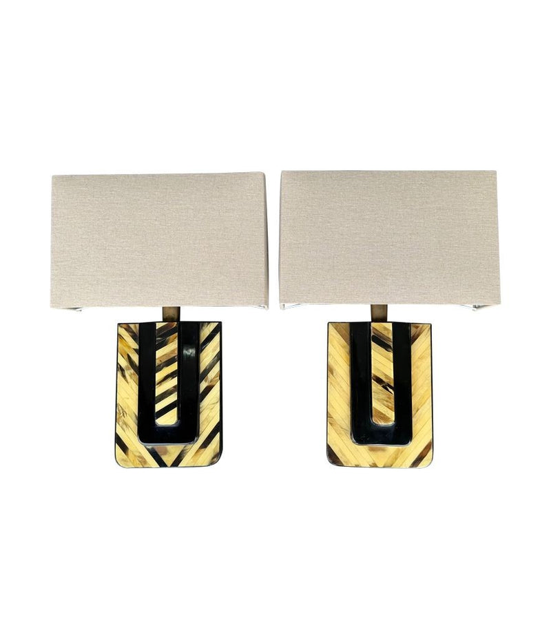 Mid century wall sconces lacquered marquetry bone and brass Italian 1970s