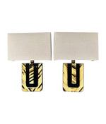 Mid century wall sconces lacquered marquetry bone and brass Italian 1970s