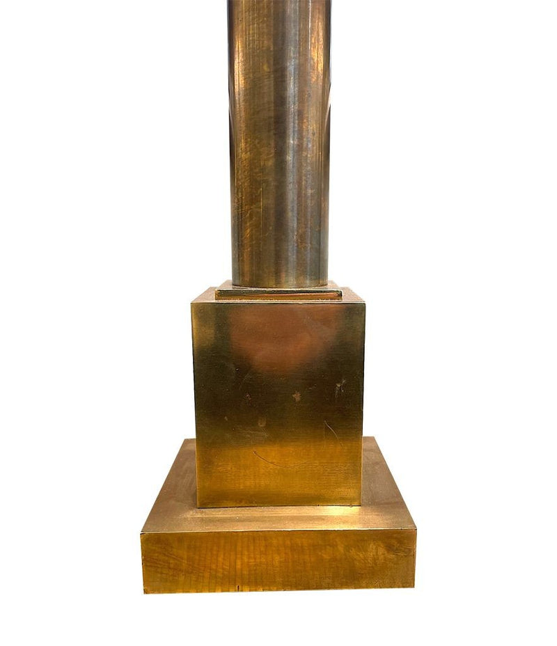 Mid Century Maison Charles table lamp - column modern - with original bronze shade - 1970s