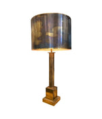 Mid Century Maison Charles table lamp - column modern - with original bronze shade - 1970s