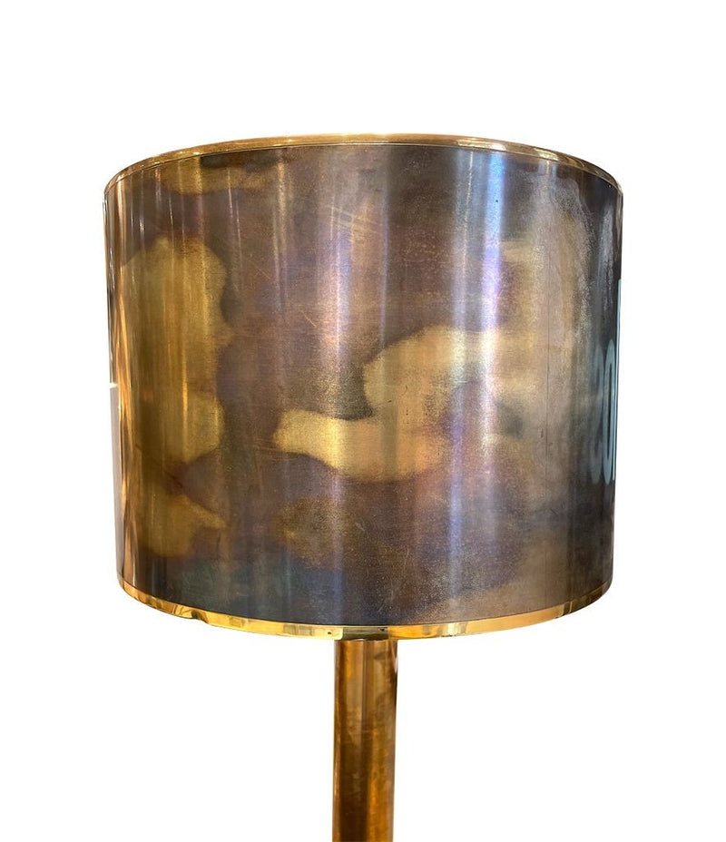 Mid Century Maison Charles table lamp - column modern - with original bronze shade - 1970s