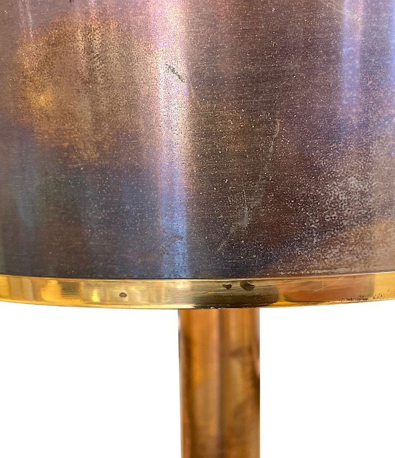 Mid Century Maison Charles table lamp - column modern - with original bronze shade - 1970s