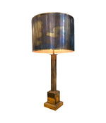 Mid Century Maison Charles table lamp - column modern - with original bronze shade - 1970s