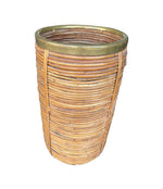 Mid century woven pencil reed bamboo and brass umbrella stand in the style of Gabriella Crespi - 1970s - Italian