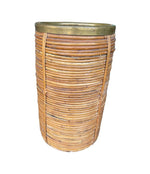 Mid century woven pencil reed bamboo and brass umbrella stand in the style of Gabriella Crespi - 1970s - Italian