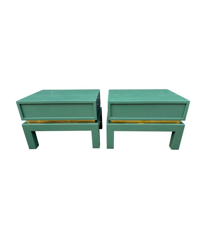 Mid century side tables green lacquered by Guy Lefevre for Maison Jansen 1970s - Mid century furniture London