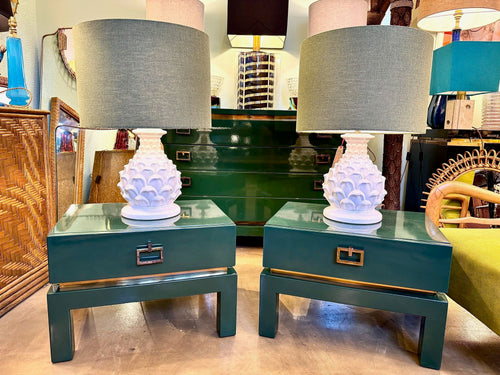 Mid century side tables green lacquered by Guy Lefevre for Maison Jansen 1970s - Mid century furniture London